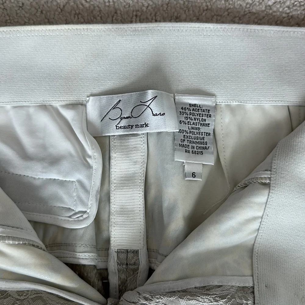 Bryan Lars Beauty Mark designer silver Lamé pants with cream and white flowers - Picture 4 of 11